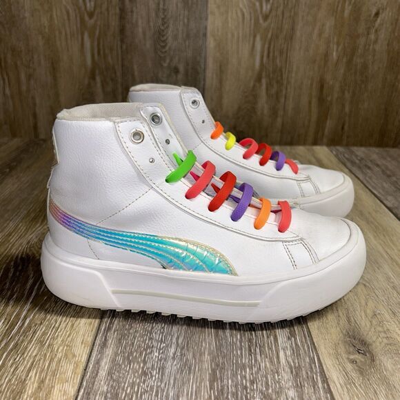 Puma Kaia Mid Irisistable 387109-01 White Sneaker Shoes Kids Youth US Size 4C - Picture 1 of 13